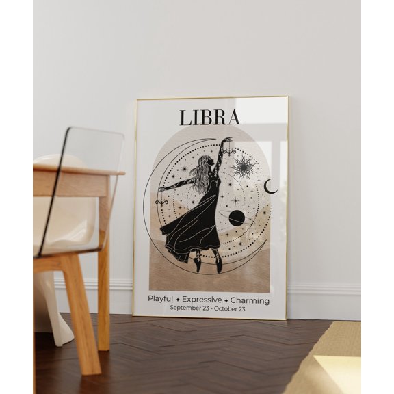 Libra Zodiac Goddess Celestial Astrology Libra Birthday Aesthetic Wall Decor, Unframed Canvas 12x16in