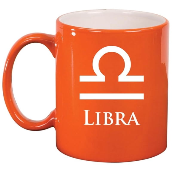 Libra Zodiac Horoscope Ceramic Coffee Mug Tea Cup Gift (11oz Orange)