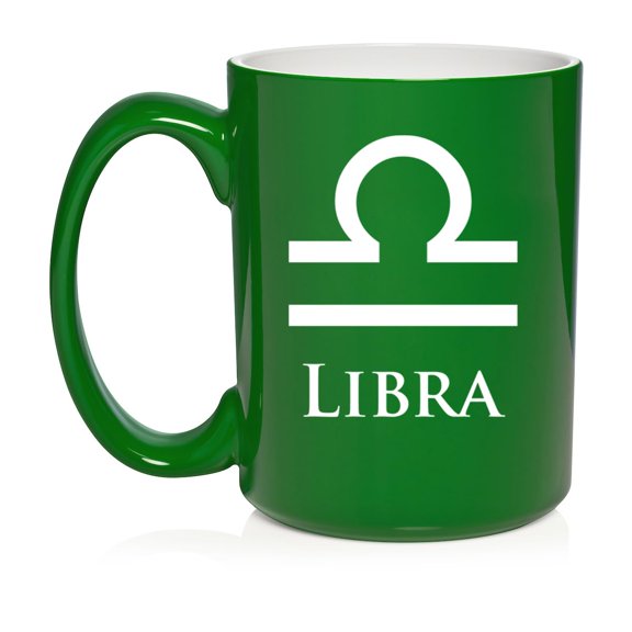 Libra Zodiac Horoscope Ceramic Coffee Mug Tea Cup Gift (15oz Green)