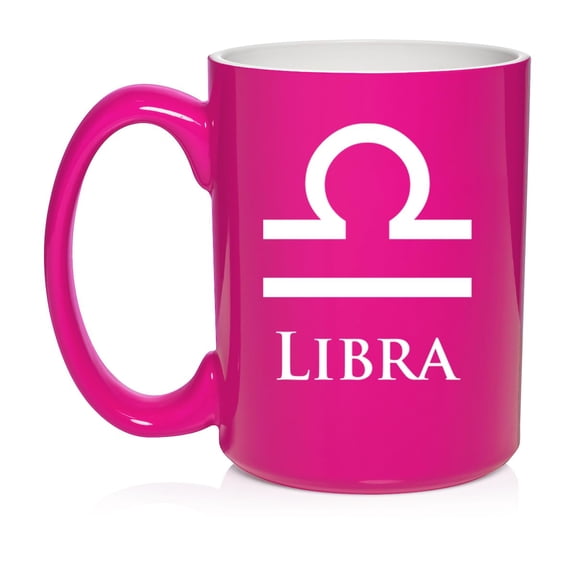 Libra Zodiac Horoscope Ceramic Coffee Mug Tea Cup Gift (15oz Hot Pink)