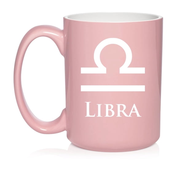 Libra Zodiac Horoscope Ceramic Coffee Mug Tea Cup Gift (15oz Light Pink)