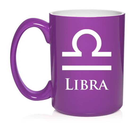 Libra Zodiac Horoscope Ceramic Coffee Mug Tea Cup Gift (15oz Purple)