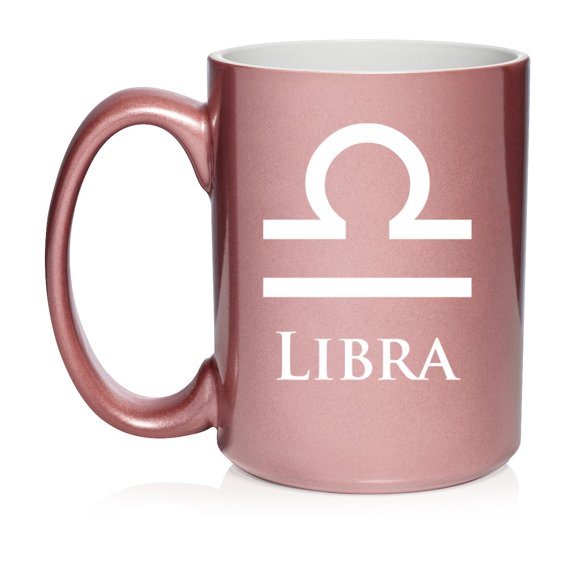 Libra Zodiac Horoscope Ceramic Coffee Mug Tea Cup Gift (15oz Rose Gold)