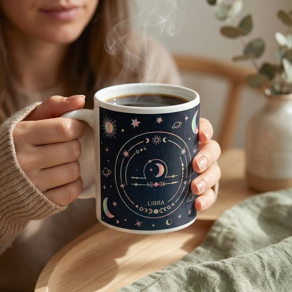 Libra Zodiac Mug: Astrology Coffee Cup, Horoscope Star Sign White Ceramic Drinkware