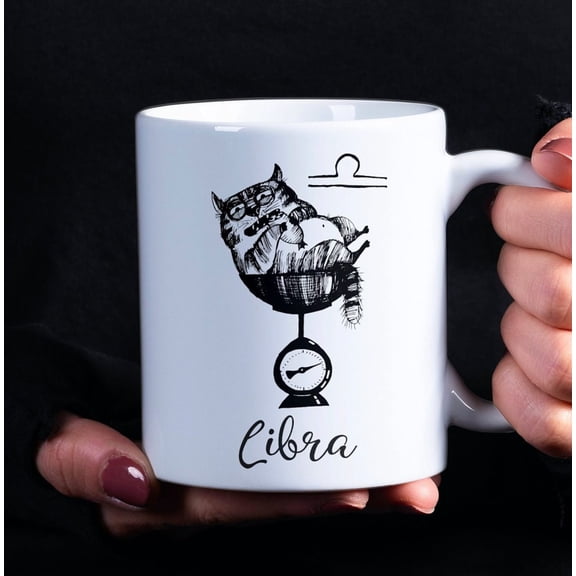 Libra Zodiac Mug, Cat Zodiac Coffee Cup, Libra Star Sign Gift, Libra Horoscope, Astrology Gift Cat Mug, Ceramic Mug 11oz