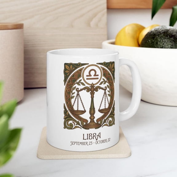 Libra Zodiac Mug Ceramic Astrology Coffee Cup.