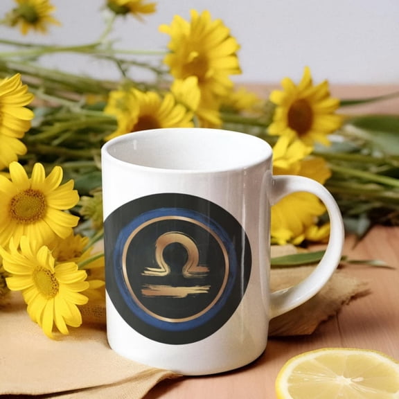 Libra Zodiac Mug Gold Celestial Coffee Cup Astrology Gift Blue Coic Circle September October Birthday Libra Zodiac Sign.