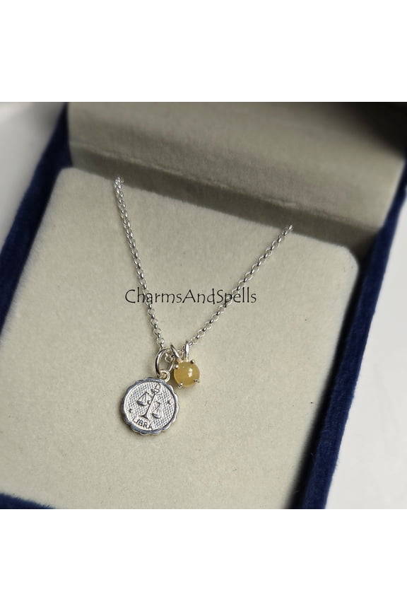Libra Zodiac Necklace, 925 Silver Ethiopian Opal Astrological Sign Necklace, Fire Opal Horoscope Necklace, Birthday Gift, Astrology Gift