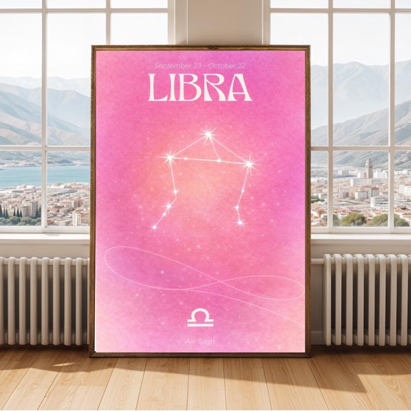 Libra Zodiac Pink Constellation Art Print Astrology Wall Decor
