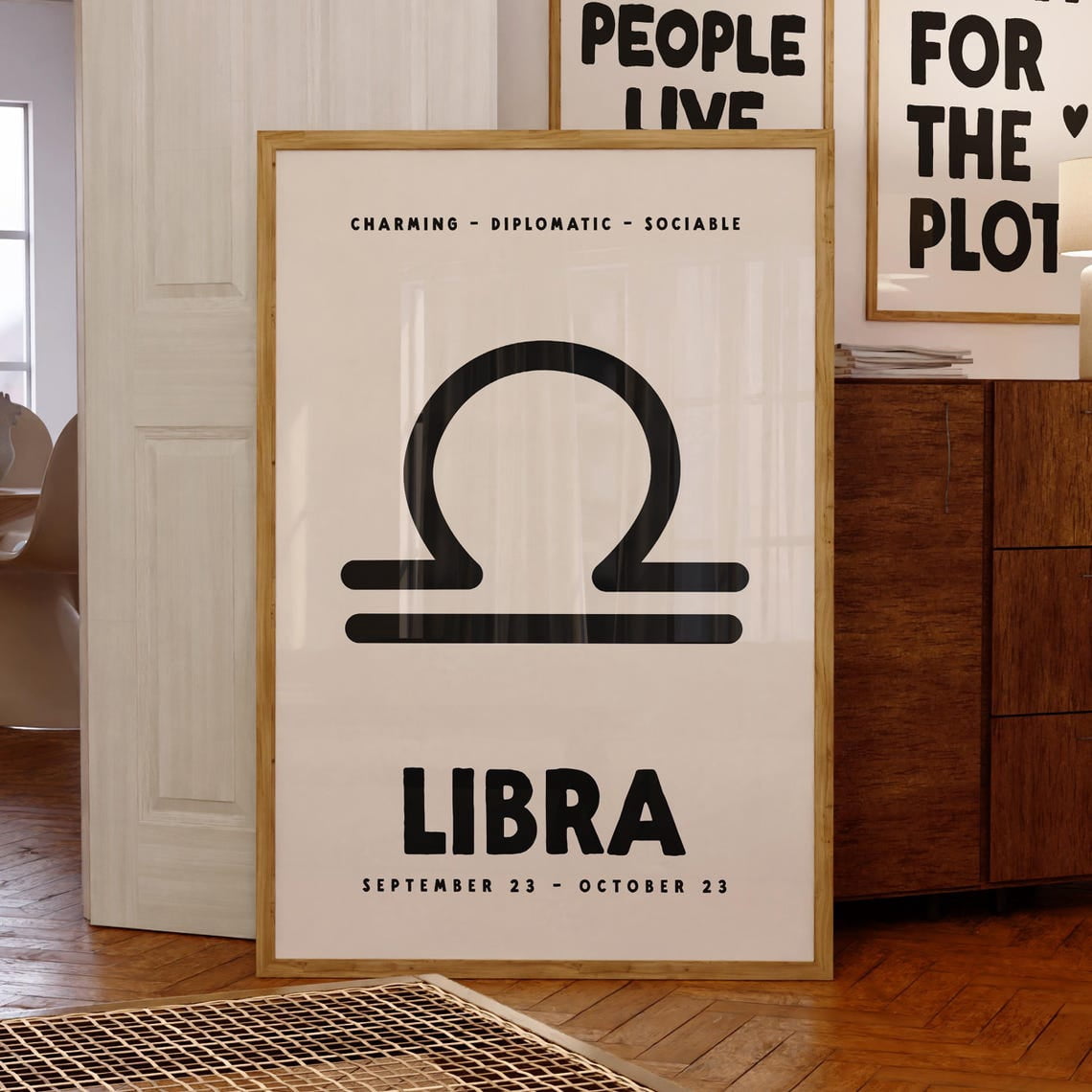 February Astro Sign Libra Zodiac Poster Celestial Scales Astrology Star Sign Horoscope Wall ...