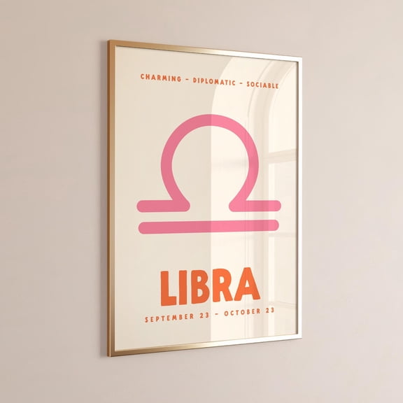 Libra Zodiac Preppy Pink Wall Art, Unframed Paper Print Size 8x12