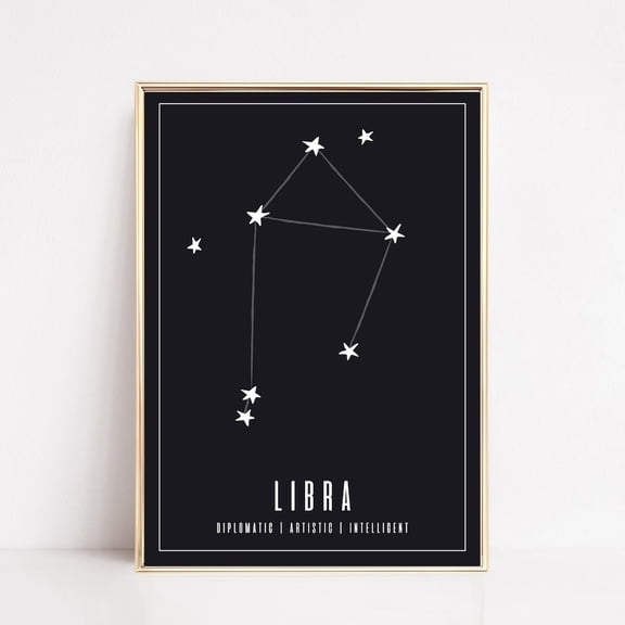Libra Zodiac Print, Navy Astrology Wall Art UNFRAMED PAPER POSTER, Home Decor, Vintage Gift, Living Room Dercor