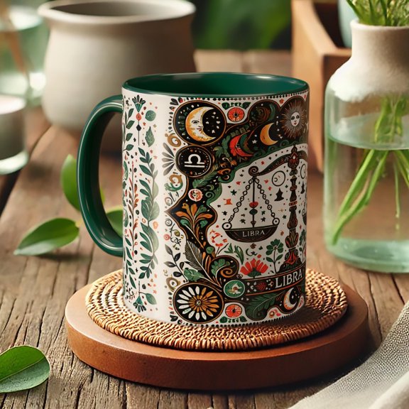 Libra Zodiac Scales Mug  Astrology Coffee Cup, Celestial Balance Design