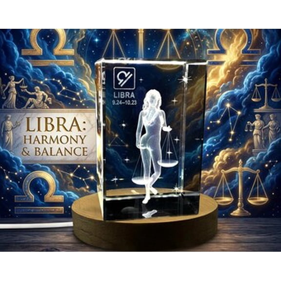 Libra Zodiac Sign 3D Engraved Crystal Keepsake Gift