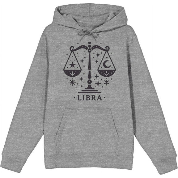 Libra Zodiac Sign Adult Heather Gray Long Sleeve Hoodie-Medium