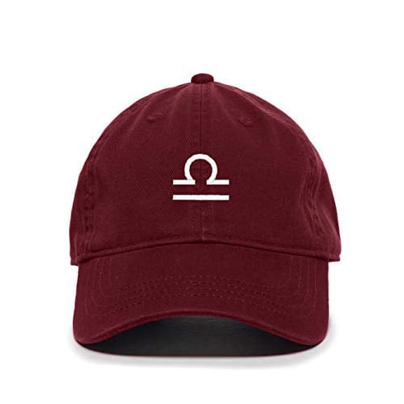 Libra Zodiac Sign Baseball Cap Embroidered Cotton Adjustable Dad Hat Burgundy