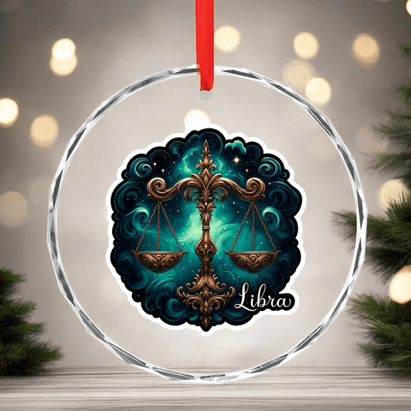 Libra Zodiac Sign CIRCLE GLASS ORNAMENT Home Decor
