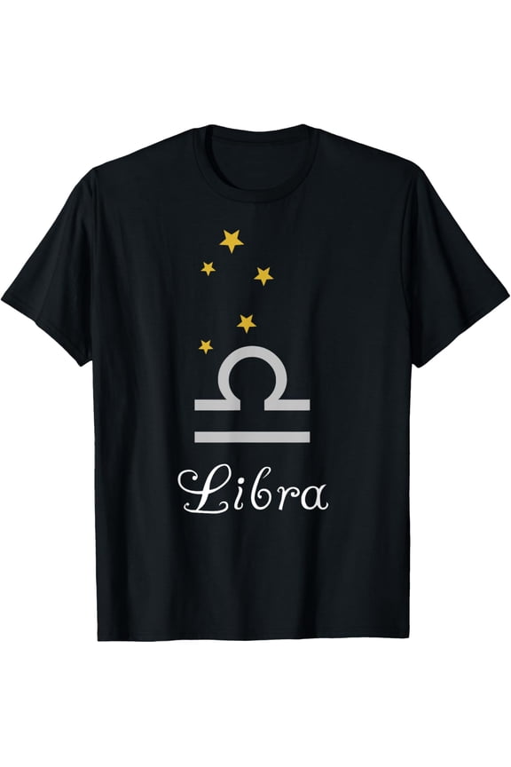 Libra Zodiac Sign, Constellation, Stars, Astrology Libra T-Shirt men and women can wear, black, white, gifts.