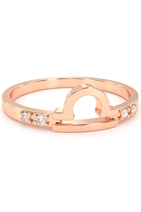 Libra Zodiac Sign Diamond Ring In Solid 14k Rose Gold