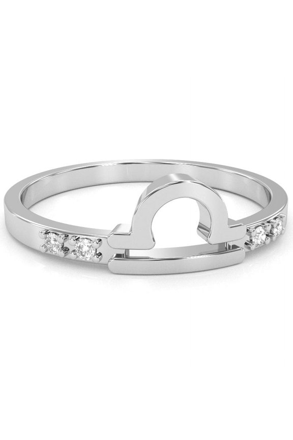 Libra Zodiac Sign Diamond Ring In Solid 14k White Gold