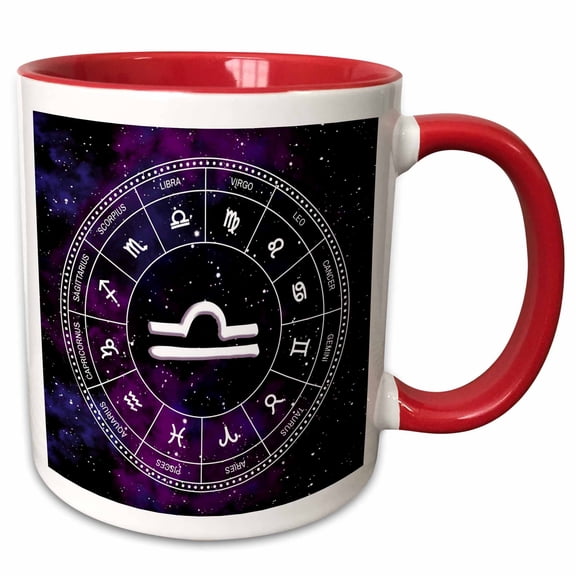 3drose, Libra Zodiac Sign Stylish Astrology Gift. White Stars, Purple Space, 11oz Two-tone Red Mug