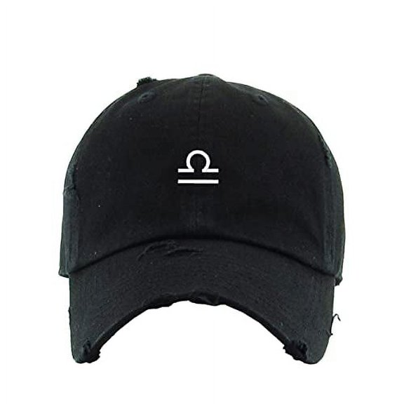 Libra Zodiac Sign Vintage Baseball Cap Embroidered Cotton Adjustable Distressed Dad Hat Black
