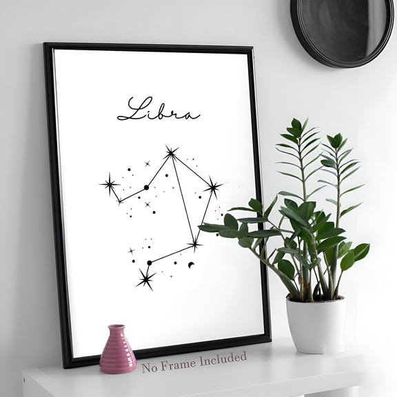 Libra Zodiac Sign Wall Art Poster Black White Line Art Square Astrology Decor Minimalist Living Room Bedroom Gift, UNFRAMED 8x12