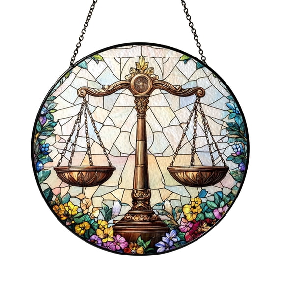 Libra Zodiac Stained Glass Suncatcher, Astrology Scales Window Hanging Gift