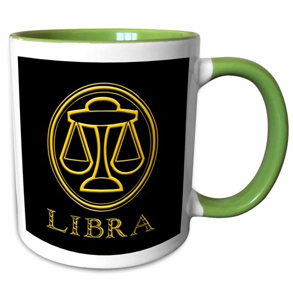 3drose, Libra Zodiac Symbol. Image of a Scales in a Round Frame. Gift, Charm, 11oz Two-tone Green Mug