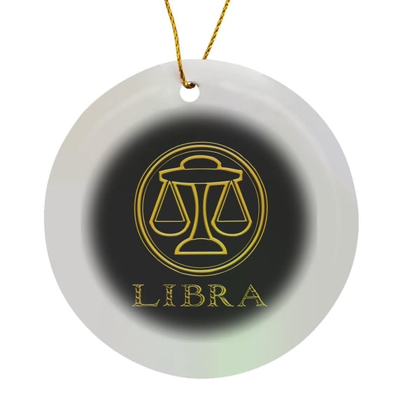 3drose, Libra Zodiac Symbol. Image of a Scales in a Round Frame. Gift, Charm, Circle Porcelain Ornament