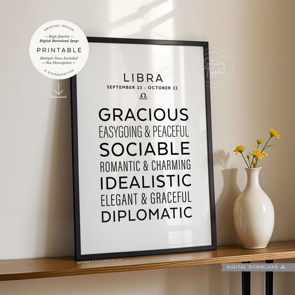 Libra Zodiac Traits Poster, Unframed Size 8x12