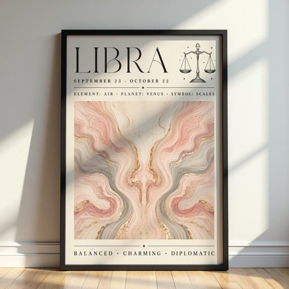 Libra Zodiac Wall Art Astrology Birth Sign Elegant Celestial Marble Print Home Decor Office Wall Art