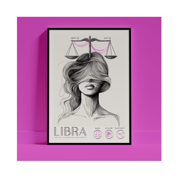 Libra Zodiac Wall Art Astrology Star Sign Portrait Decor Home Decor Office Wall Art