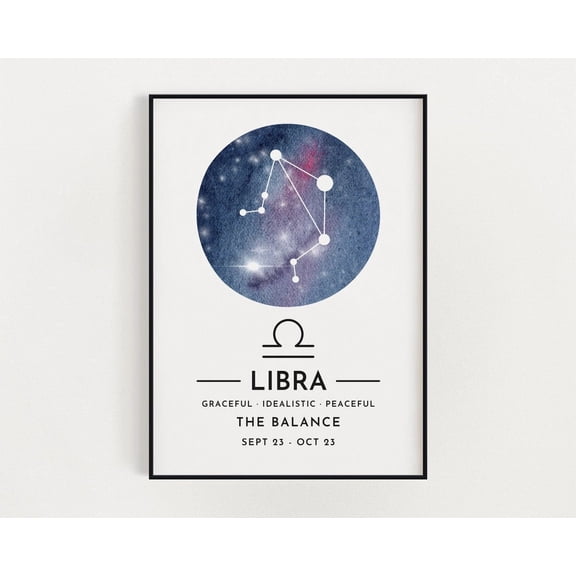 Libra Zodiac Wall Art Print, Constellation Decor, Astrology Artwork Unframed Paper Print