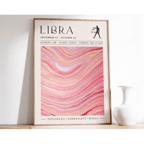 Libra Zodiac Wall Art Print With Astrology Boho Bedroom Celestial Decor