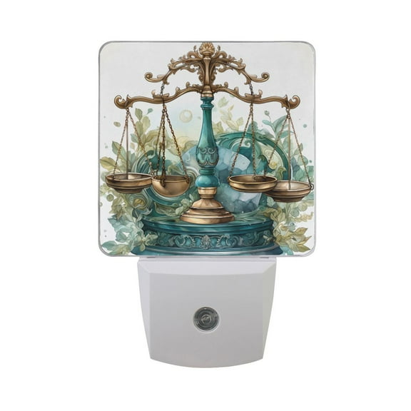 Libra with Green Night Light LED Dusk to Dawn Auto Sensor Night Lamp Plug-in Nightlight for Bedroom Hallway Kitchen 2 PCs