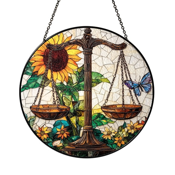 Libra zodiac stained glass suncatcher, astrology window hanging for birthday gifts