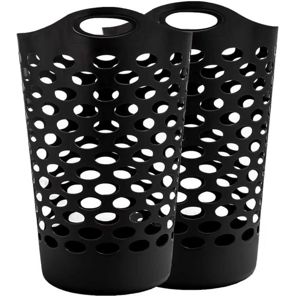 LibraMAL (2 pcs) 2-Bushel Flexible Laundry Baskets, High-Plastic Clothes Baskets, Laundry Hamper, Suitable For Bedroom And Storage, Black