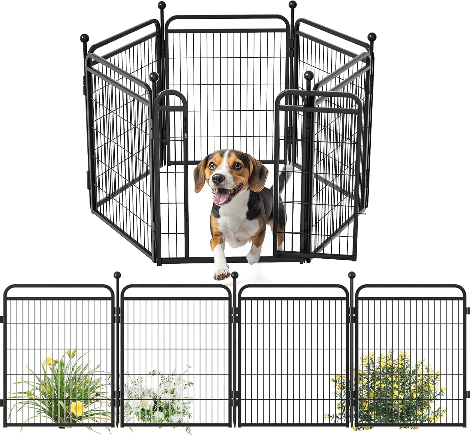 LibraMAL  Dog Playpens, 32" H 6 Panels Dog Pen Outdoor/Indoor Dog Fence Exercise Pen for Small/Medium/Large Dogs, Foldable Pet Play Yard Gate with Gravity Automatic Lock, Pet Playpen, Black