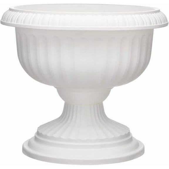 LibraMAL  Dynamic Design 18 Inch Outdoor Home Resin Grecian Urn Versatile Planter Pot for Entryways and Backyard Patios, White