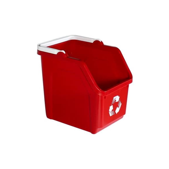 LibraMAL Recycling Bin 6 Gallon Stackable Recycle Bin for Kitchen, Home, Garage, Office Space Saving Recycling Trash Can Made from 100% Recycled Plastic (Red, 1 Pack)