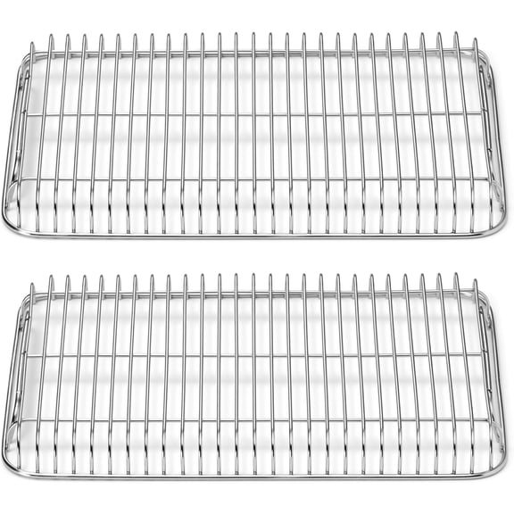 LibraMAL Stainless Steel Cooling Rack Set - 2x 9"x13" - For Cooling Baked Goods, Icing, & More - Designed to Fit Into Our Small Baking Sheet - Stainless Steel