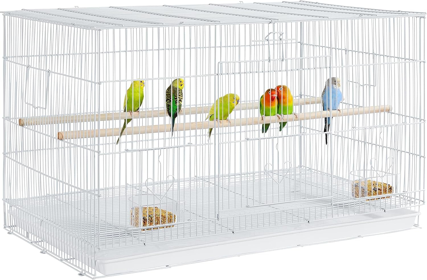 LibraMAl 30‘’ Flight Bird Cage Stackable Design for Small and Medium Birds with Slide Out Tray and Bottom Grate Budgies Cockatiels Lovebirds Canaries Parakeet Cage, White