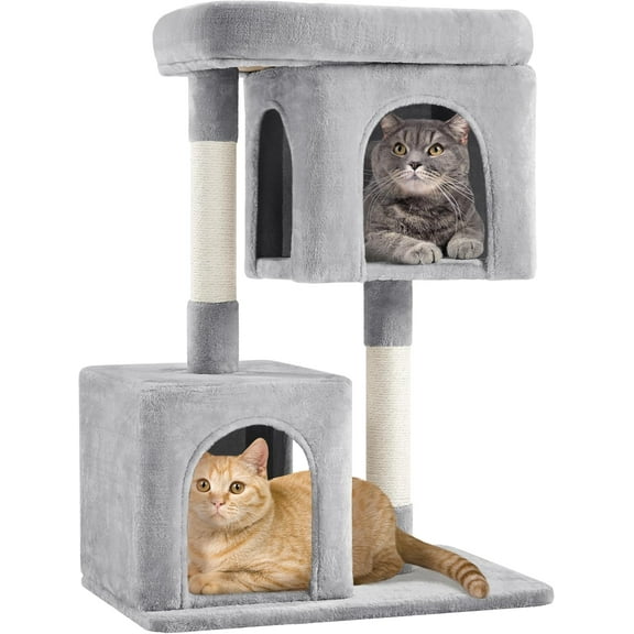 LibraMAl 33.5in Cat Tree Tower for Indoor Cats w/2 Cozy Plush Condos, Oversized Perch & Sisal Scratching Posts, Stable Cat Stand House for Large Cats & Pets, Light Gray