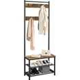 thumbnail image 1 of LibraMAl Coat Rack, 3-in-1 Hall Tree with Bench and Shoe Storage, Freestanding Entryway Bench with Coat Rack, Industrial Entryway Shoe Storage with 9 Hooks and 3 Shelves, Easy Assembly, Rustic Brown, 1 of 9