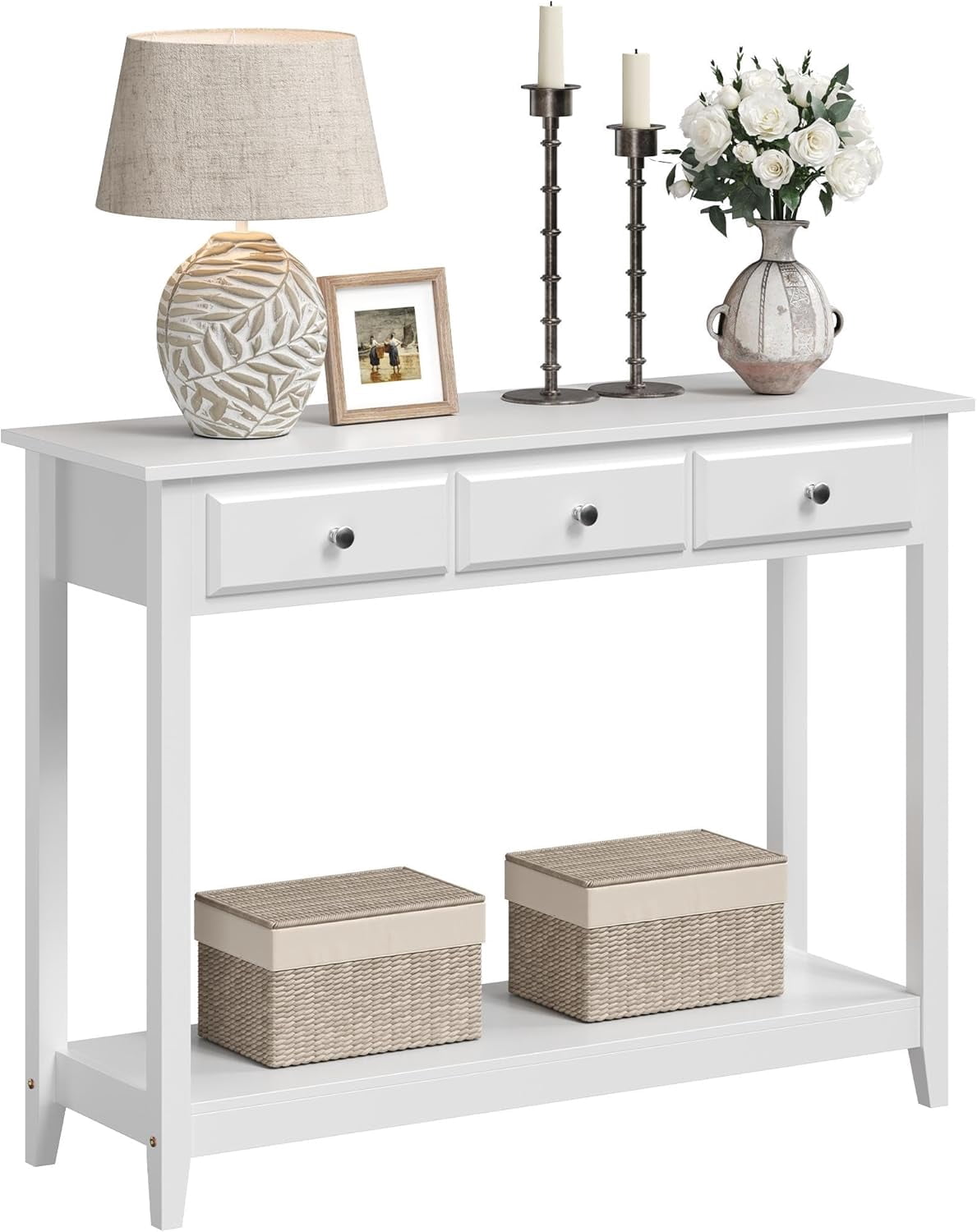 LibraMAl Console Table with 3 Drawers, 42