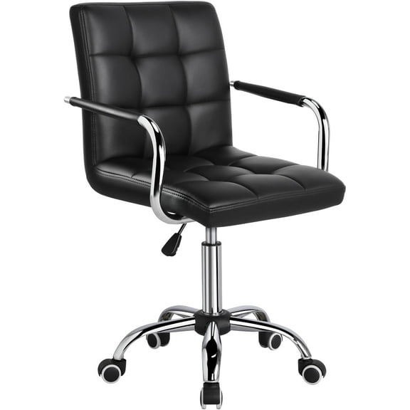 LibraMAl Desk Chair - Office Chair with Arms/Wheels for Students Swivel Faux Leather Home Computer Black