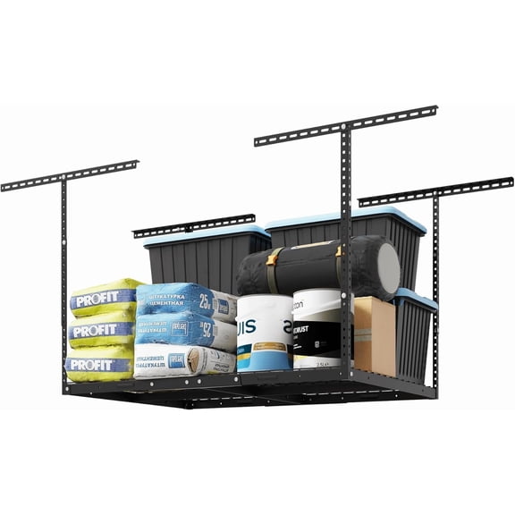 LibraMal 3x4 Overhead Garage Storage Rack, Adjustable Organization System, Heavy-Duty Metal Ceiling Racks, 275lbs Weight Capacity, Black, Classic Series