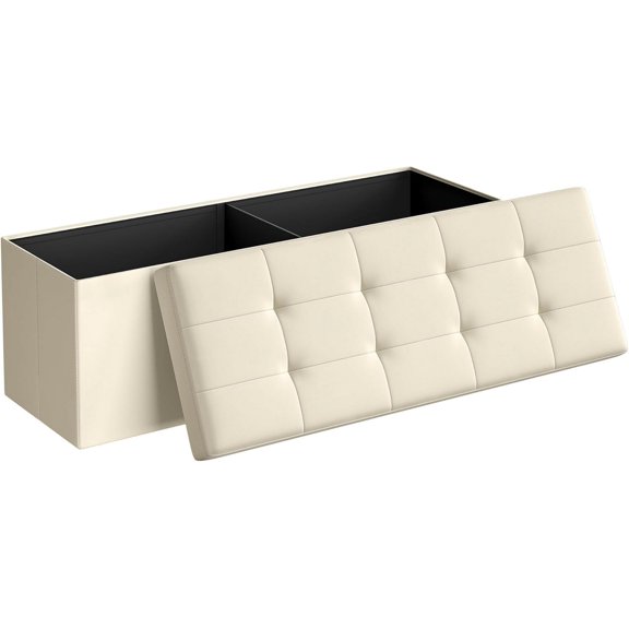 LibraMal MAZIE Collection - 43 Inches Folding Storage Ottoman Bench, Ottoman Foot Rest, End of Bed Bench, Storage Chest, Load 660 lb, for Living Room, Bedroom, Entryway, Cream White ULSF77BE