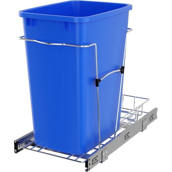 LibraMal Pullout Trash Can for Under Kitchen Cabinets 35 Qt Garbage Waste Recyling Bin with Full Extension Slides, Blue, RV-12KD-22C-S